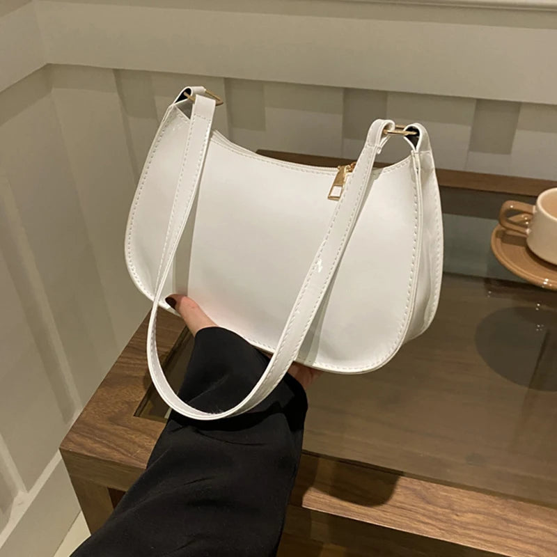 Bolso de Hombro de Cuero PU de Color Sólido Retro para Mujer