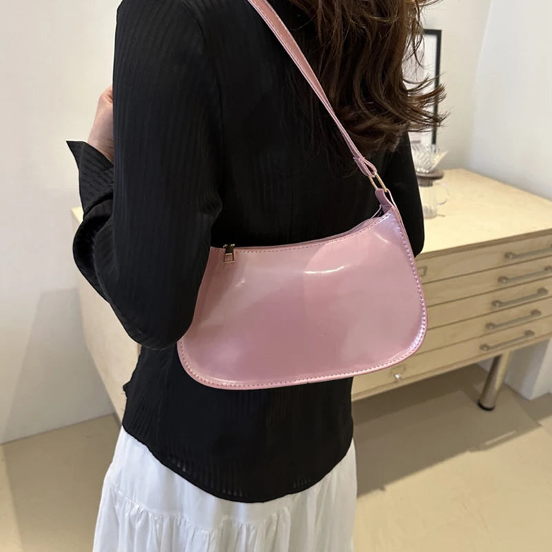 Bolso de Hombro de Cuero PU de Color Sólido Retro para Mujer