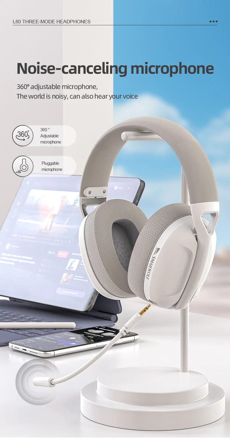 SmailWolf L80 Wireless Bluetooth Headset – Lightweight 3-Mode Gaming & Sports Bass Headphones