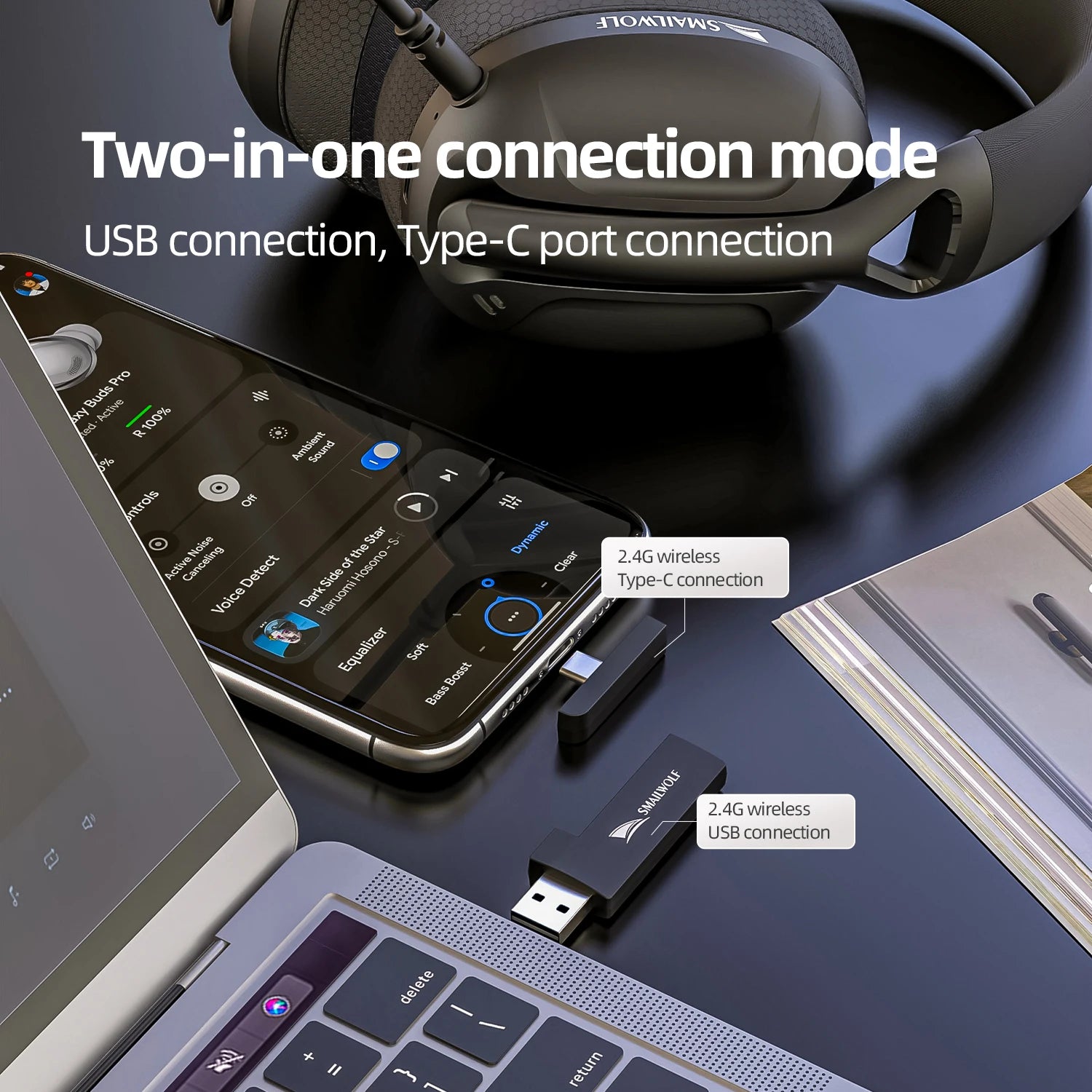 SmailWolf L80 Wireless Bluetooth Headset – Lightweight 3-Mode Gaming & Sports Bass Headphones