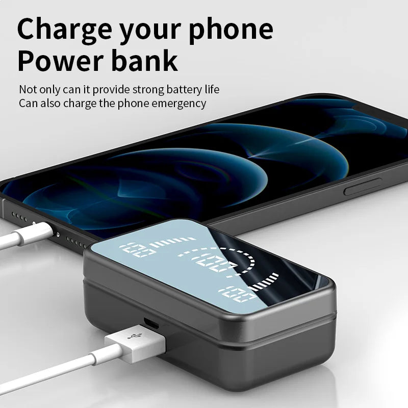 Immerse yourself in crystal-clear sound with TWS wireless earbuds. Smart noise cancelling, LED design, and a powerful charging case.