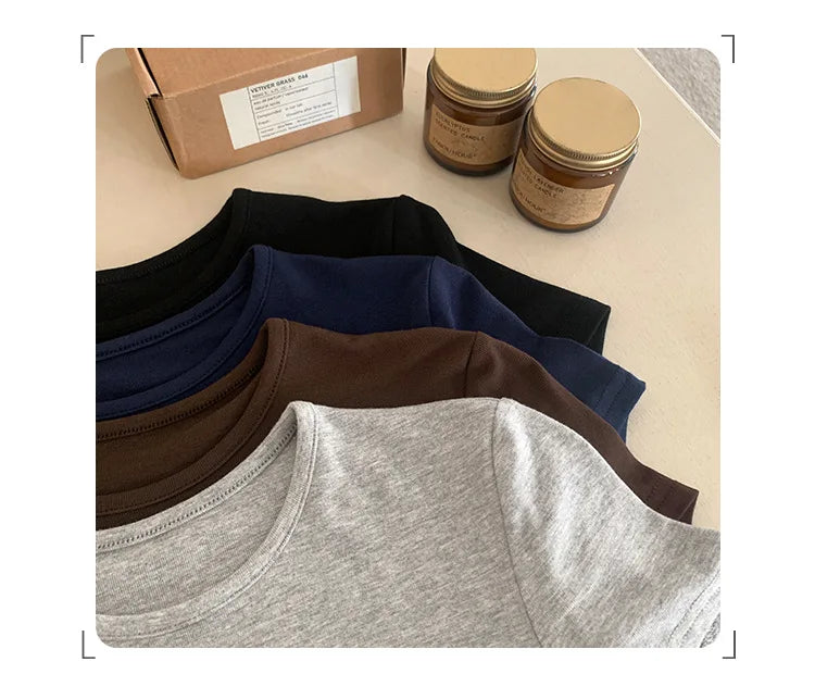 Women's Basic Solid Crop Top Short Sleeve Crewneck Skinny T-shirt Summer Casual Y2K Vintage Harajuku Streetwear