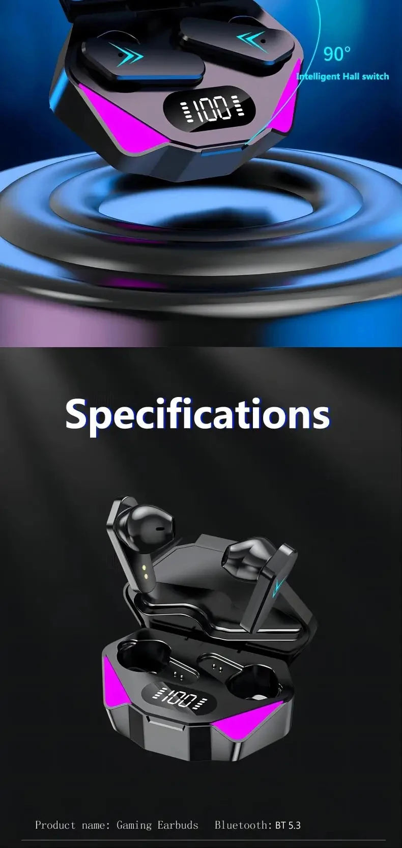 TWS Bluetooth Wireless Gaming Earbuds with LED Display