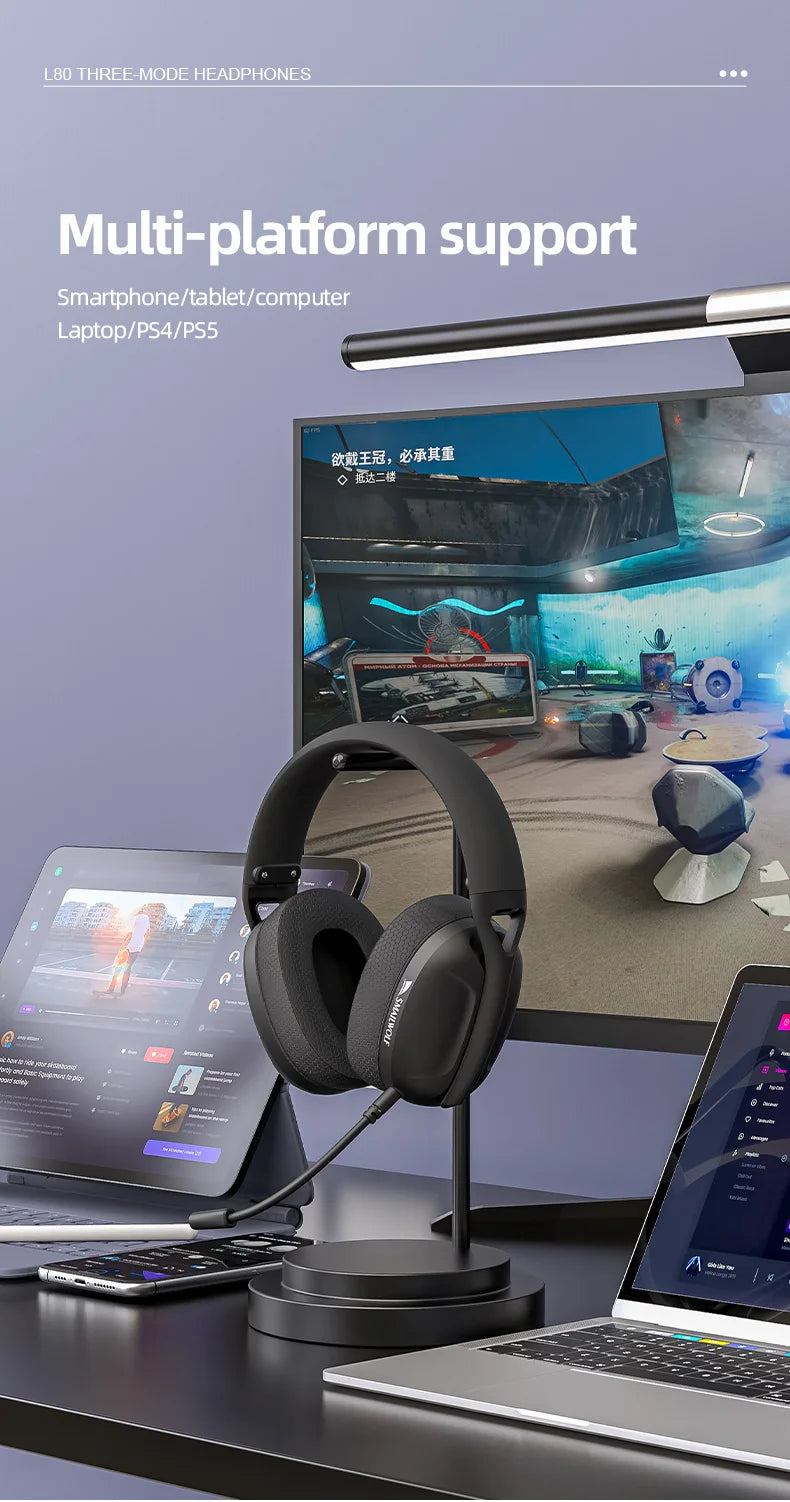 SmailWolf L80 Wireless Bluetooth Headset – Lightweight 3-Mode Gaming & Sports Bass Headphones