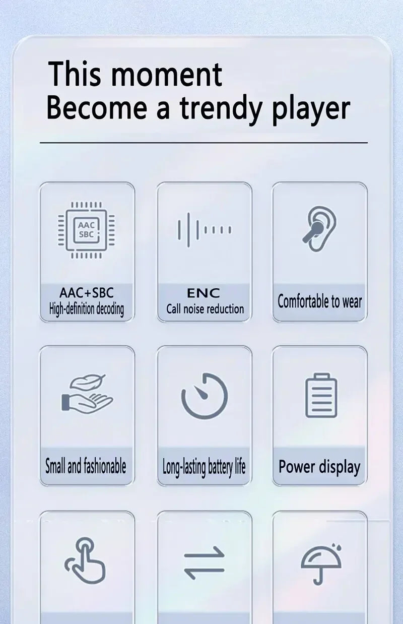 Original T2 Transparent Wireless Bluetooth Earbuds – HiFi Stereo Sound with LED Power Display, Compatible with Xiaomi