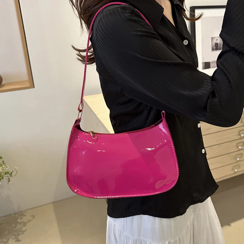 Bolso de Hombro de Cuero PU de Color Sólido Retro para Mujer