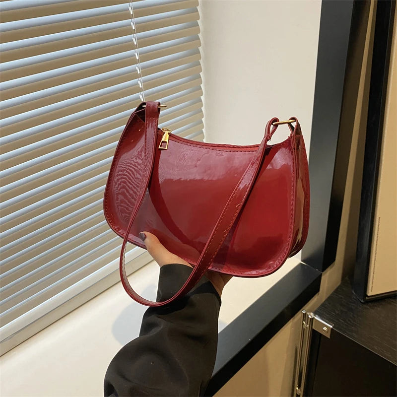 Bolso de Hombro de Cuero PU de Color Sólido Retro para Mujer