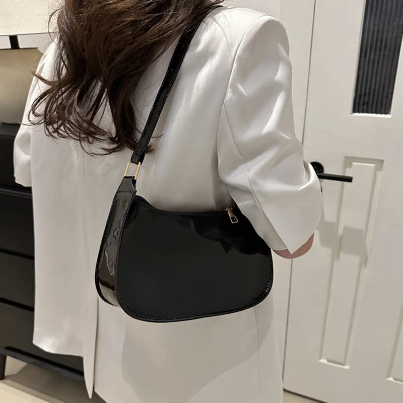 Bolso de Hombro de Cuero PU de Color Sólido Retro para Mujer