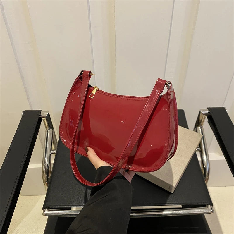 Bolso de Hombro de Cuero PU de Color Sólido Retro para Mujer