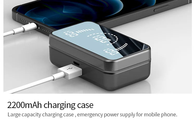 Immerse yourself in crystal-clear sound with TWS wireless earbuds. Smart noise cancelling, LED design, and a powerful charging case.