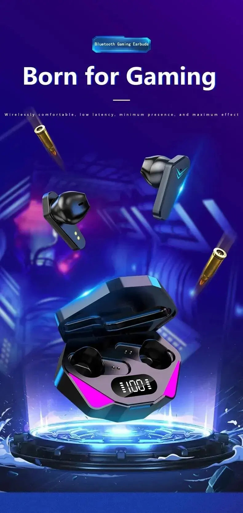 TWS Bluetooth Wireless Gaming Earbuds with LED Display