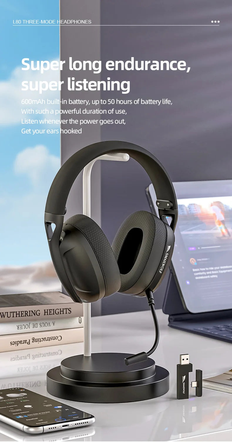 SmailWolf L80 Wireless Bluetooth Headset – Lightweight 3-Mode Gaming & Sports Bass Headphones