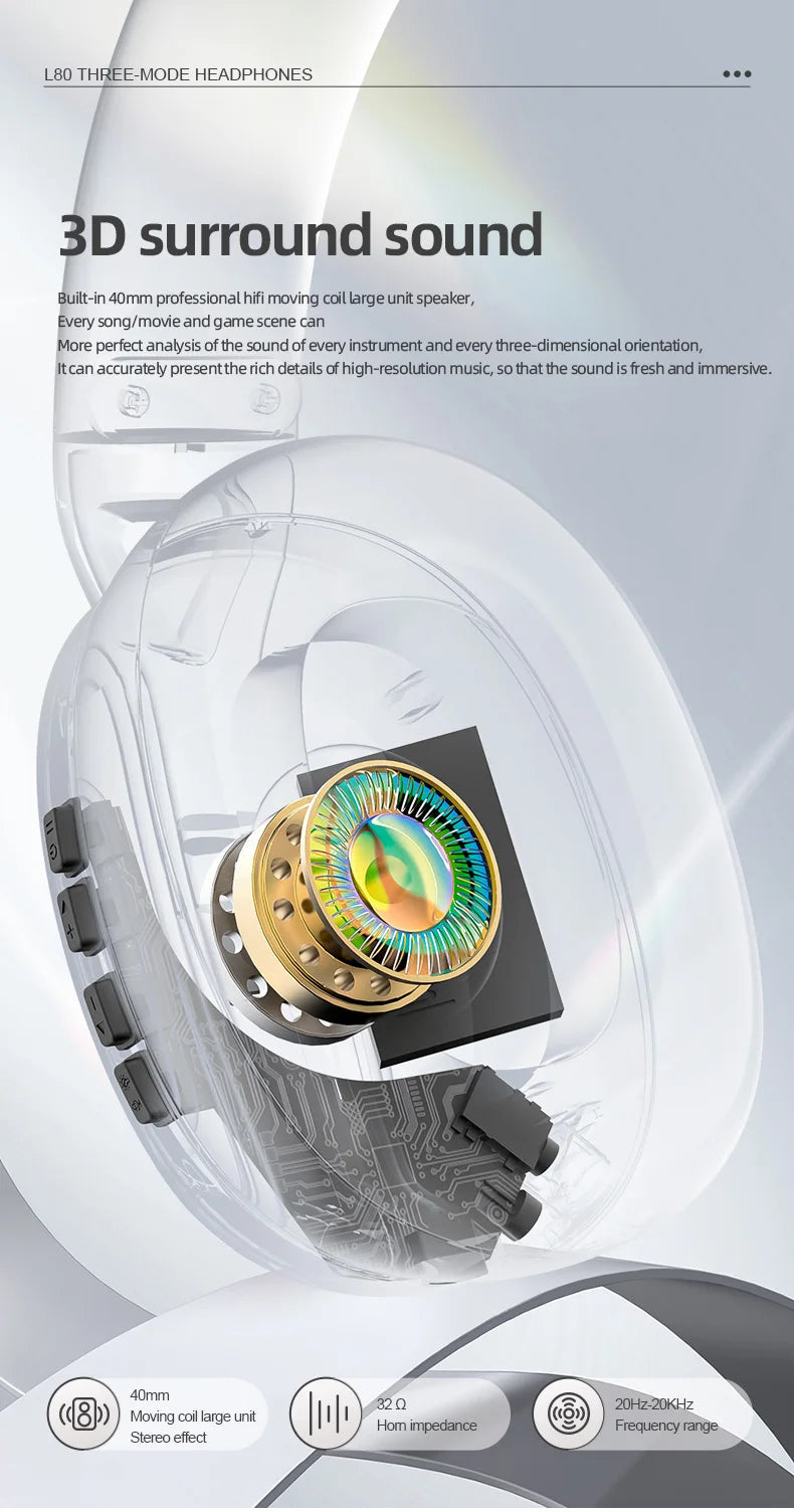 SmailWolf L80 Wireless Bluetooth Headset – Lightweight 3-Mode Gaming & Sports Bass Headphones