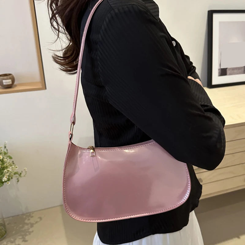 Bolso de Hombro de Cuero PU de Color Sólido Retro para Mujer